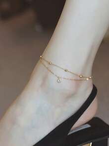 1条双层珍珠脚链，时尚优雅性感设计，适合日常佩戴、约会、派对、海滩度假等场合。 - 金色 - 查看 3