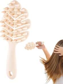 1pc Multi-Functional Hair Brush, Suitable For Dry & Wet Hair, Designed To Massage Scalp. It Features Leaf-Shaped Shampoo Brush, Convenient Handle, And Silicone Bristles To Make Shampooing Easy - Multicolor - View 2