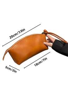 1pc Semi-Circle Waterproof Leather Wallet, Versatile Fashion Top Layer Tanned Cosmetic Bag, Wristlet Clutch, Phone Storage Pouch, Stylish Makeup Bag - Multicolor - View 4