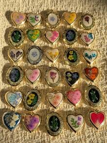 1件复古树脂干花吊坠项链，不对称几何椭圆心形吊坠项链，照片吊坠项链，永生花项链，时尚优雅女士饰品，DIY收纳 - 彩色 - 查看 2