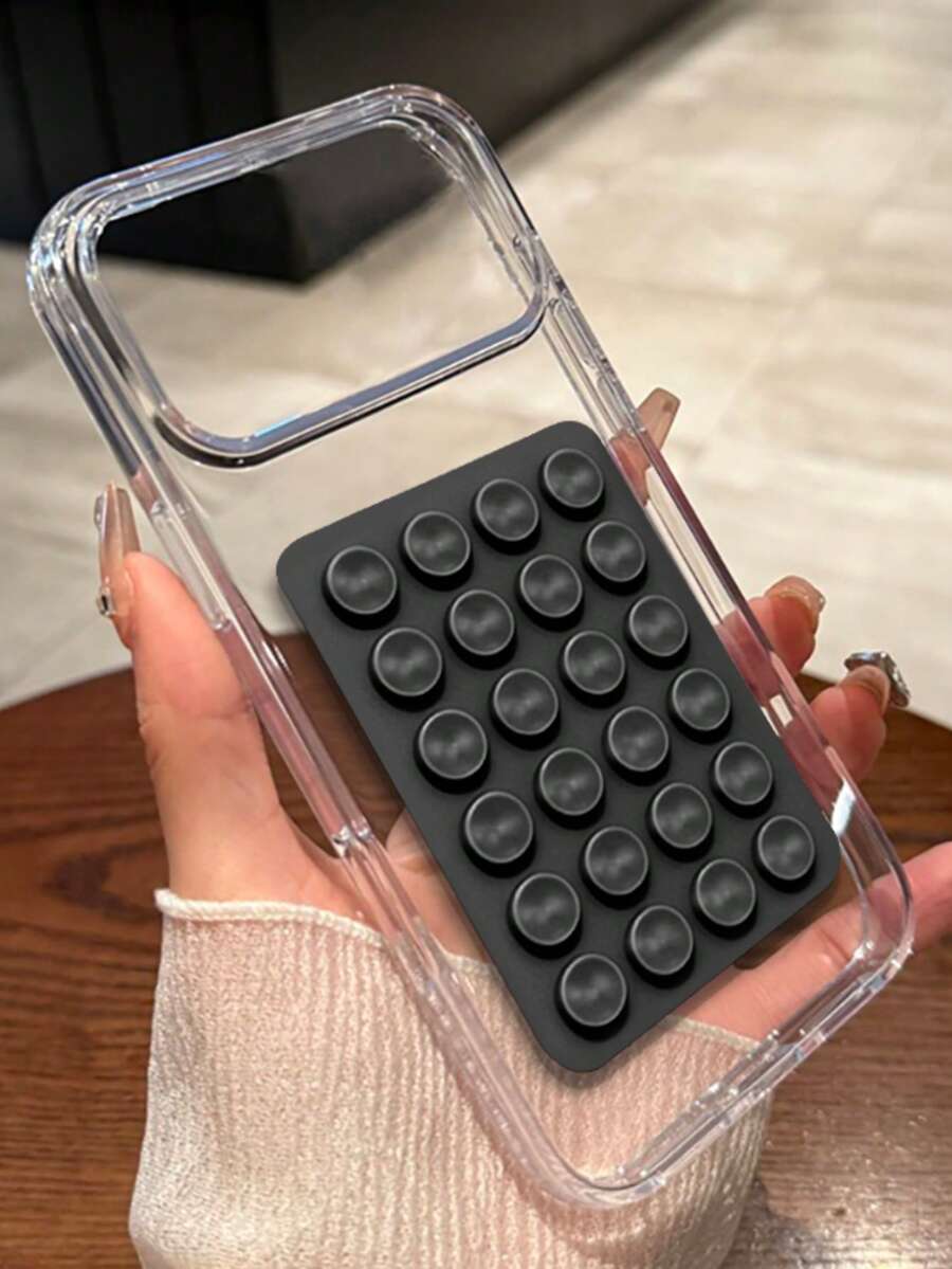 VOUVI Silicone Suction Cup Holder Ultra Transparent Protective Case Compatible With Iphone 17 14 12 11 13 15 16 Pro Max 16 15 14 Plus 16 E 17 Air Business Minimalist Luxurious Shockproof Clear Cover Phone Accessories - Transparent Shell + Black - View 1