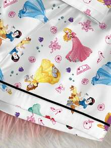Disney 少女公主系列卡通印花两件套睡衣，可爱休闲百搭短袖弹力腰短裤套装，丝滑柔软透气面料，适合四季居家穿着。 - 白色 - 查看 4