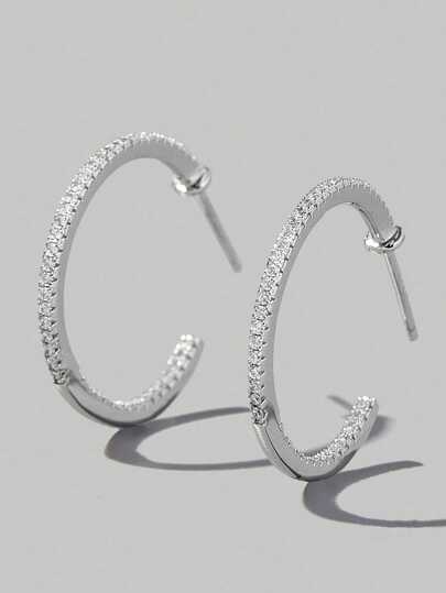 Vaerine 1 Pair Elegant Classic Sparkling 925 Sterling Silver Cubic Zirconia Large Hoop Earrings, Graceful Gift For Women