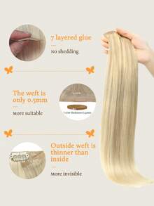 DOORES Seamless PU Clip-In 7pcs 110g Human Hair Extensions, Ash Blonde To Gold And Platinum Blonde, 100% Real Human Hair, Invisible Comfortable Natural Blend Premium Virgin Hair, Easy To Wear - S17/22/60 - View 3