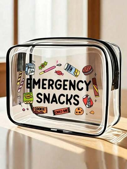 NEW"Emergency Snacks" PVC Makeup Bag - PVC Waterproof Toiletry Bag, Creative Beach Bag, Colorful Snack Strawberry Donut Design Makeup Bag, Lightweight And Foldable, Suitable For Travel, Business, Fitness, Camping And Outdoor Use, Portable Makeup Bag | Fun Accessories | Zipper Closure, Travel Makeup Bag (Random Pattern Cut)