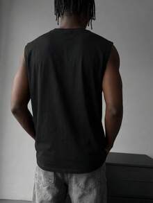 White Shark Men's Casual Fashion Street Letter Print Round Neck Tank Top, Summer - Black - View 2