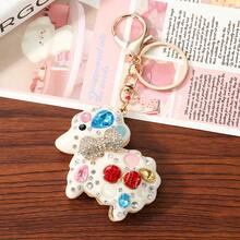 Cute Rhinestone Zodiac Lucky Sheep Animal Car Key Chain Keyring, Women Bag Charm Pendant, Cartoon Party Zinc Alloy Accessory, Winter - White - View 8