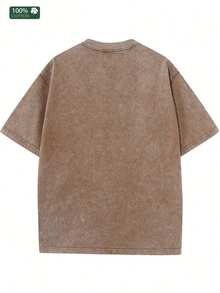 Vintage Texas And Longhorn Print Men's Washed And Distressed Print Round Neck Short Sleeve Casual T-Shirt,Vintage Washed Pure Cotton T-Shirt For Men Women(Game Day & Valentine's Day) - 棕色 - 查看 2