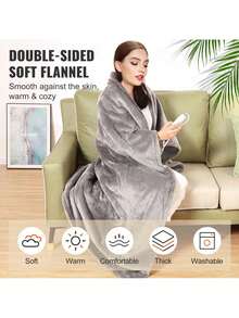 Heated Blanket Electric Throw, 72" X 84" Full Size, Soft Flannel Heating Blanket With 10 Hours Timer Auto-Off & 5 Heating Levels For Couch Sofa, Machine Washable, ETL & FCC Certification (Grey) - 全尺寸法蘭絨 - 查看 3