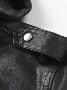 Retro Men's Hooded PU Leather Jacket, Double Zipper Motorcycle Style Coat With Ribbed Cuffs, Water-Resistant Windbreaker With Functional Pockets For Daily & Outdoor - màu đen - Xem 6