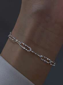 1pc S925 Sterling Silver Shimmering Rectangular Chain Bracelet, Minimalist Fashion Niche Design Luxurious High-End Women Jewelry Gift - Rectangle - View 2