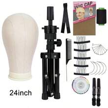 22 Inch Canvas Wig Head Stand, Wig Stand Tripod With Head, Mannequin Head For Wigs, Manikin Canvas Block Head Set Making Display - White - View 11