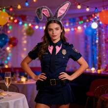 朱迪·霍普斯服装套装，配有可活动的耳朵和尾巴 - 官方兔女郎角色服装头箍，毛绒兔耳发箍，适合万圣节、动漫展和主题派对 - 彩色 - 查看 9