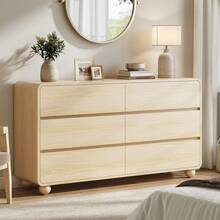 GIKPAL Dresser For Bedroom 6 Drawers, 53" Wide Wood Chests Of Drawers With Handleless & Curved Profile Design, Modern Dresser For Living Room, Entryway - 自然的 - 查看 12