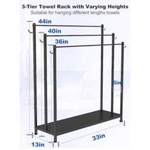 Extra Large Free Standing Towel Rack With Metal Storage Shelf And 6 Hooks For Bathroom 3 Tiers Heavy Duty Blanket Drying Stand Holder For Outdoor Pool Bedroom Living Room Black - 黑色 - 查看 6