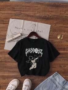Camiseta hombre cuello redondo y manga corta. Estilo casual con estampados modernos y cómodos. Para hombres y mujeres, estilo pareja, pareja, camiseta de manga corta con estampado de moda - Negro - Ver 3