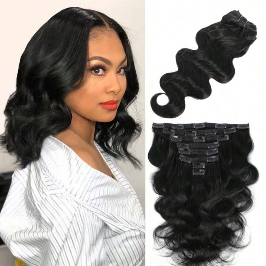 Body Wave Clip In Hair Extensions Human Hair 14 Inch Body Wave Clip Ins Brazilian Remy Human Hair Extensions For Women Per Set With 18 Clips 8Pcs 120g Natural Black