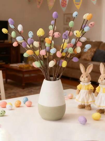 3sets/Set Easter Party Colorful Egg Branch Decor, 10pcs Egg Branches, Easter Egg Branch Floral Inserts Decor, DIY Craft Flower Wreath, Party Tabletop Centerpiece Egg Decorations, Spring Party Home Easter Decorations