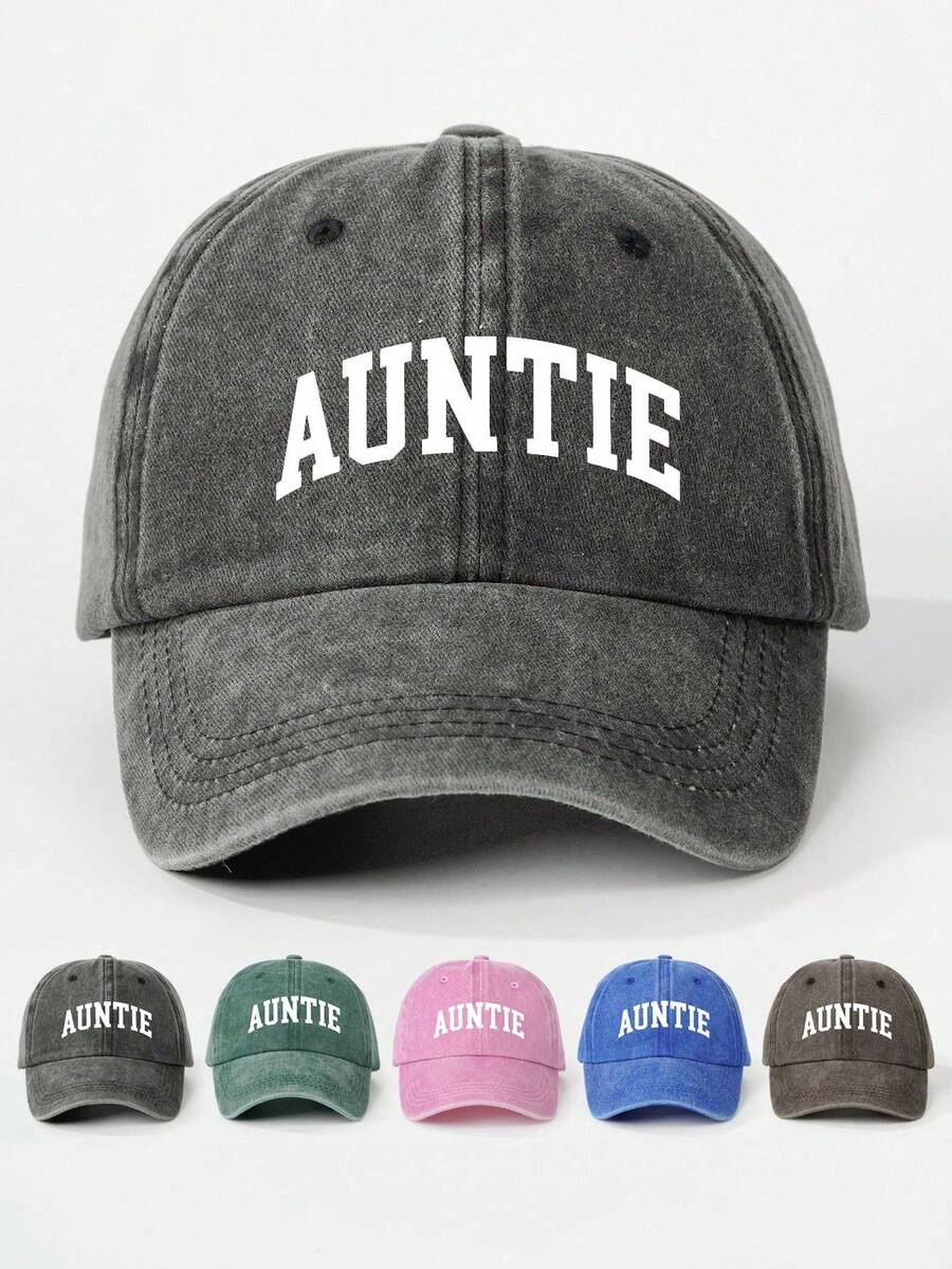✨1pc Printed "Auntie" Washed Baseball Cap, Adjustable Outdoor Sun Protection Casual Hat, Suitable For Travel, Beach Holiday, Y2K Style For Young People - Baseball Caps, Beanies, Sun Hats, Bucket Hats, Cool Hats, Headwear, Stylish Hats, Fashion Hats, Everyday Hats, Von Dutchs, Nyxx Hat, Hats For Women, Gorras Para Mujer, Valentine's Day - Multicolor - 查看 1
