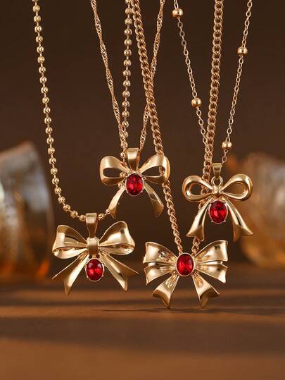 1pc Stainless Steel Butterfly Pendant Necklace, Red Sparkling Rhinestone Charm, Elegant Clavicle Chain, Fashionable Necklace For Women, Suitable For Daily Wear, Party, Gift, Birthday, Valentine's Day