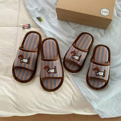 XIXITIAO 1双可爱卡通苹果小狗条纹舒适拖鞋，男女通用，轻便软底室内鞋，适合居家、聚会、四季穿着