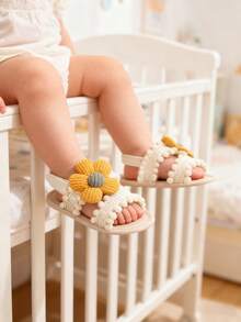 Infant Infant Girls Summer Sandals With Flower Soft Sole Newborn Toddler First Walker Crib Dress Shoes - Apricot - View 4