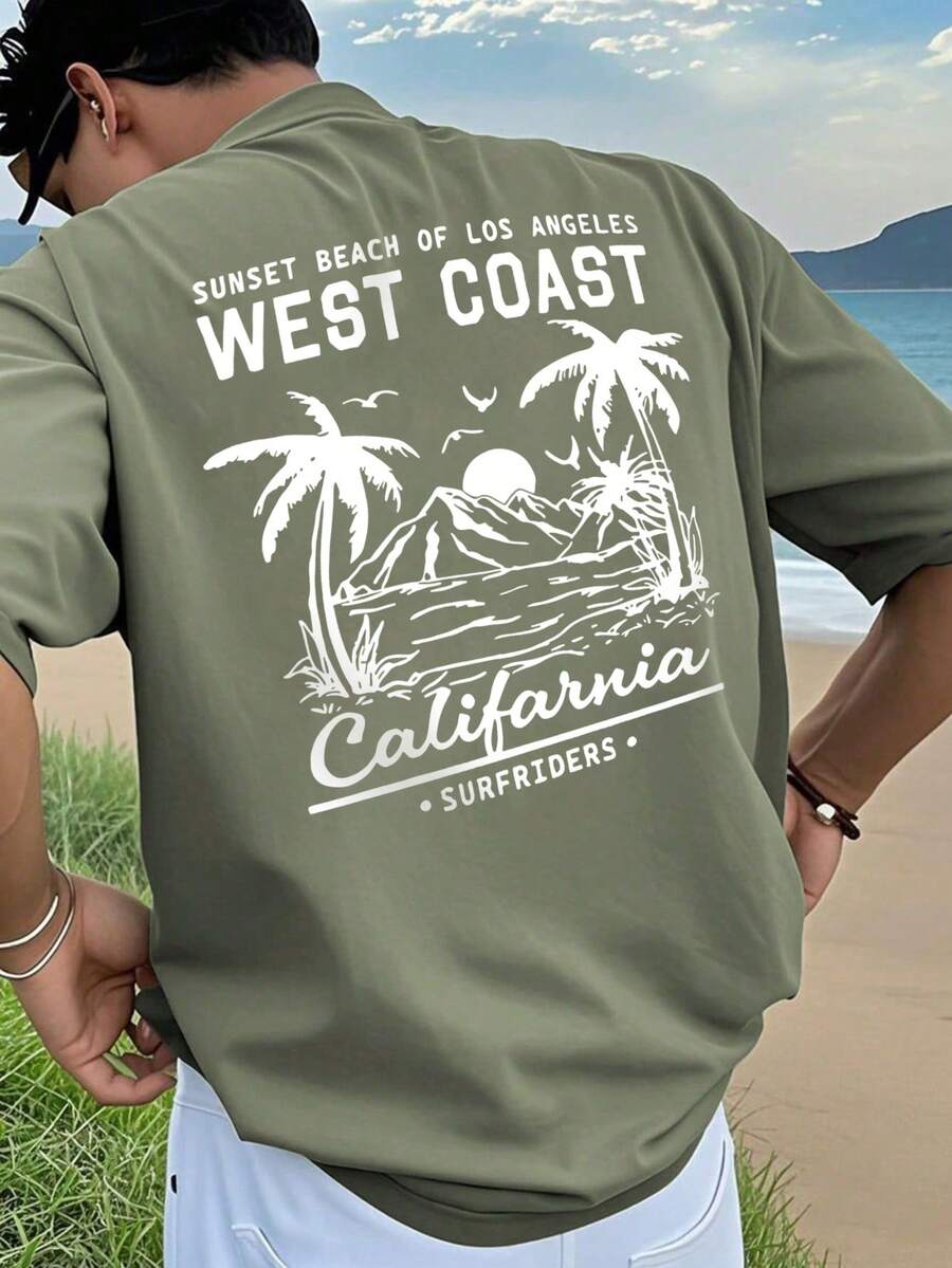 Men's Fashionable Printed Loose Short Sleeve T-Shirt | Exquisite Design | Summer Essential | Easy To Match, Showcasing Your Style - Mint Green - View 1