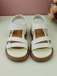 2026春夏幼儿鞋（3-12岁），限量版软底学步鞋，PU材质，双前绑带及魔术贴踝带，复古棕色缝线鞋底，亲肤柔软内里，防滑柔韧橡胶鞋底，露趾双魔术贴设计，适合夏季日常穿着 - 白色 - 查看 8