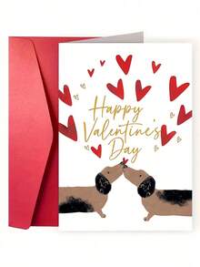 1pc Cute Dachshund Couple Valentine's Day Greeting Card, Sweet Puppy Kiss Love Card For Couples, Lovers & Dog Fans, Valentine's Day Gift, Best Valentine's Day Wishes To Express Love, Anniversary, Wedding Anniversary - Multicolor - View 7