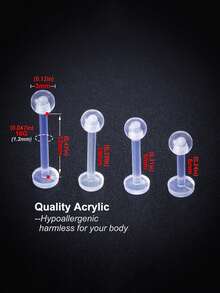 10-50个透明亚克力唇环，简约设计，软杆，6/8/10/12毫米，无涂层，无装饰，男士穿刺饰品，耳软骨、耳垂、耳廓固定耳环 - 唇釘 - 查看 4