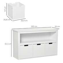 HOMCOM Aparador de Salón con 3 Cajones Extraíbles y Estantes Abiertos para Libros Juguetes Armario Auxiliar de Almacenamiento para Dormitorio Cocina 102x33x61,5 cm Blanco - Blanco - Ver 7