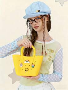 1PC Mini Children Silicone Solid Color Flower Hollow DIY Detachable Handbag Summer Beach Bag Mini Bag Handbag - Nhiều màu - Xem 3