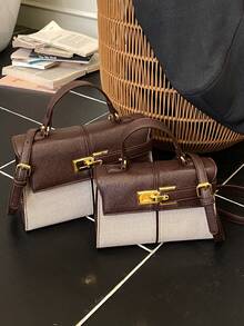 时尚高端方形手提包，女士百搭日常单肩斜挎包 - 咖啡 - 查看 6