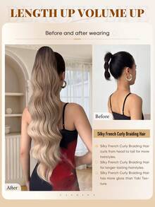 Ponytail Extension Drawstring Clip Style Wig With Gradient Brown Color, 28 Inch Long Wave Synthetic Heat-Resistant Fiber Synthetic Wig, Suitable For Women's Parties And Daily Use - Brown Ombre - View 5