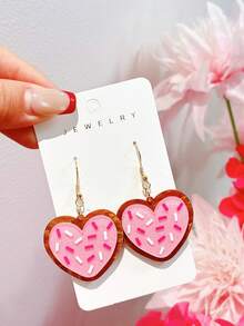 一对亚克力甜美粉色爱心糖衣饼干吊坠耳环，可爱闪亮礼物耳环，女士款 - 彩色 - 查看 6