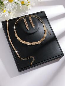 5pcs Women's Fashion Jewelry Set, Featuring Rhinestone Inlaid Twisted Rope Design, Versatile & Elegant, Suitable For Weddings, Daily Wear, Holidays - Valentine's Day, Local Culture, Valentine's Day Outfits