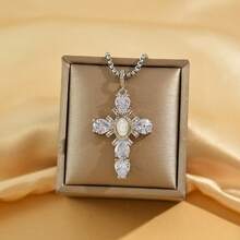 Fashionable Best-Selling White Zirconia Cross Pendant Necklace With Exquisite And Niche Design - Silver - View 2