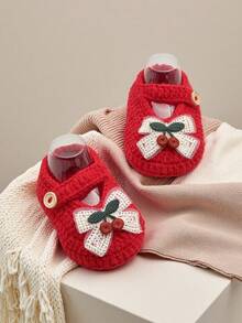 1 đôi giày bốt cổ ngắn kiểu Mary Jane màu anh đào cho bé gái, màu trắng, có quai đan. - Đỏ - Xem 5