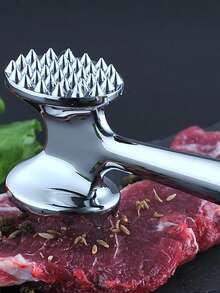Ablandador de carne sólido, martillo para bistec, ablandador de carne de aleación de zinc, ablandador de carne de doble cara, ablandador de carne de acero inoxidable, accesorios de cocina - Plateado - Ver 5
