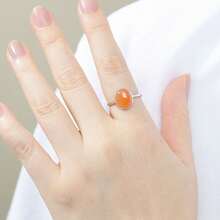 Adjustable S925 Silver Ring Inlaid With Natural 8*10mm Agate/Bloodstone, Minimalist & Elegant Unisex Ring, Couple Accessory Jewelry, Birthday Gift - Silver - View 6