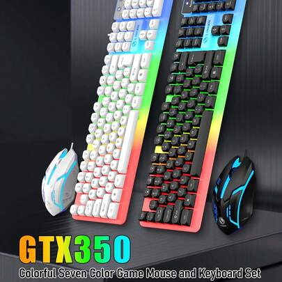  LIMEIDE GTX350 Wired Backlit Keyboard And Mouse Set | USB Mechanical Feel, Wired 7-Color Backlit Gaming Keyboard Suitable For Office, Home, And Esports