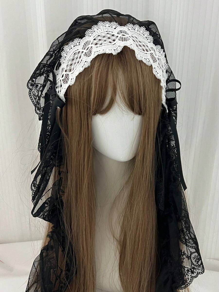 Băng đô ren đen trắng Lolita dành cho nữ, khăn che mặt phong cách Gothic Harajuku, phụ kiện cosplay, phụ kiện tóc ngọt ngào cho Halloween. - Nhiều màu - Xem 1