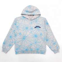 SP5DER Men Women Unisex Hoodies, Novelty Spider Print Graphic Hooded Pullover Sweatshirt With Pocket - Màu xanh nhạt - Xem 3
