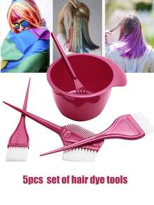 5pcs Oil Treatment Set, Pointed Tail Transparent Comb, Hair Salon Oil Bowl, Glitter Hair Dye Kit - Multicolor - View 1