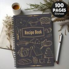 1 pieza Libreta de recetas con tema de cocina linda y libro de cocina para el hogar, tamaño A5 de 50/100 páginas - Encuadernación espiral, diseño con gorro de chef, pasta, pastel y herramientas de hornear - Diario de cocina portátil y planificador de recetas, adecuado para chefs y amantes de la comida - Libro en inglés con páginas para pasar - Multicolor - Ver 3