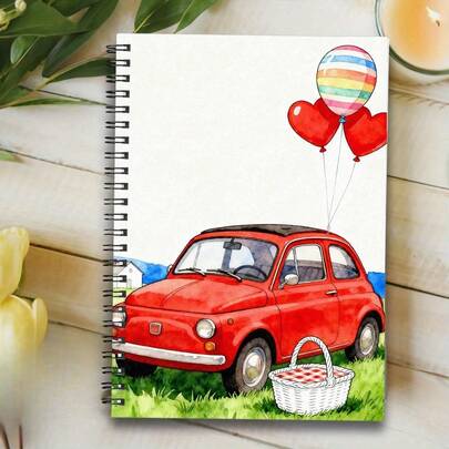 1 A5 Balloon Picnic Basket Diary - Cute Anime Themed Thickened Horizontal Double Coil Notebook, Unisex (Diary Gift) - Portable A5 Size, Suitable For Travel