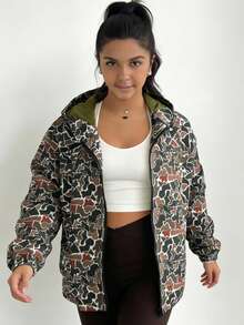 Women's Autumn Clothing Casual Camouflage Print Long-Sleeved Hoodie, Open Collar, Woven Fabric, Suitable For Autumn And Winter, Local Warehouse, Limited Time Offer - 迷彩 - 查看 2