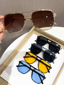 5 Pairs Women's Square All-Season Futuristic Style Fashion Eyeglasses, Suitable For Outdoor Leisure Activities, Dates, Parties With Friends, Beach Accessories - 5pcs 黑白豹紋藍茶組合 - 查看 4