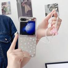 Fashionable Mirror Full Screen Bow Flower Folding Phone Case With Chain, Suitable Compatible With Samsung Galaxy Z Flip3 5G/Galaxy Z Flip 4 5G/Galaxy Z Flip 5 5G/Galaxy Z Flip 6 5G/Galaxy Z Flip 7 5G, Luxury Folding Screen Protective Case - Multicolor - View 6