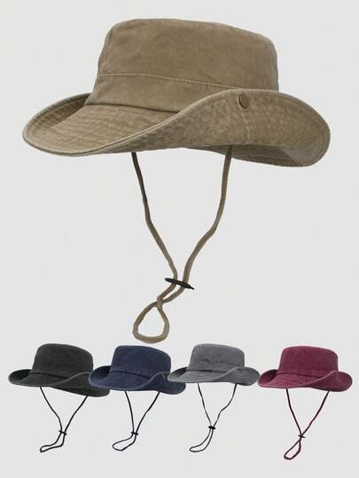 1顶纯色宽檐渔夫帽，户外钓鱼徒步防晒休闲运动遮阳帽，适合春夏旅行、海滩。